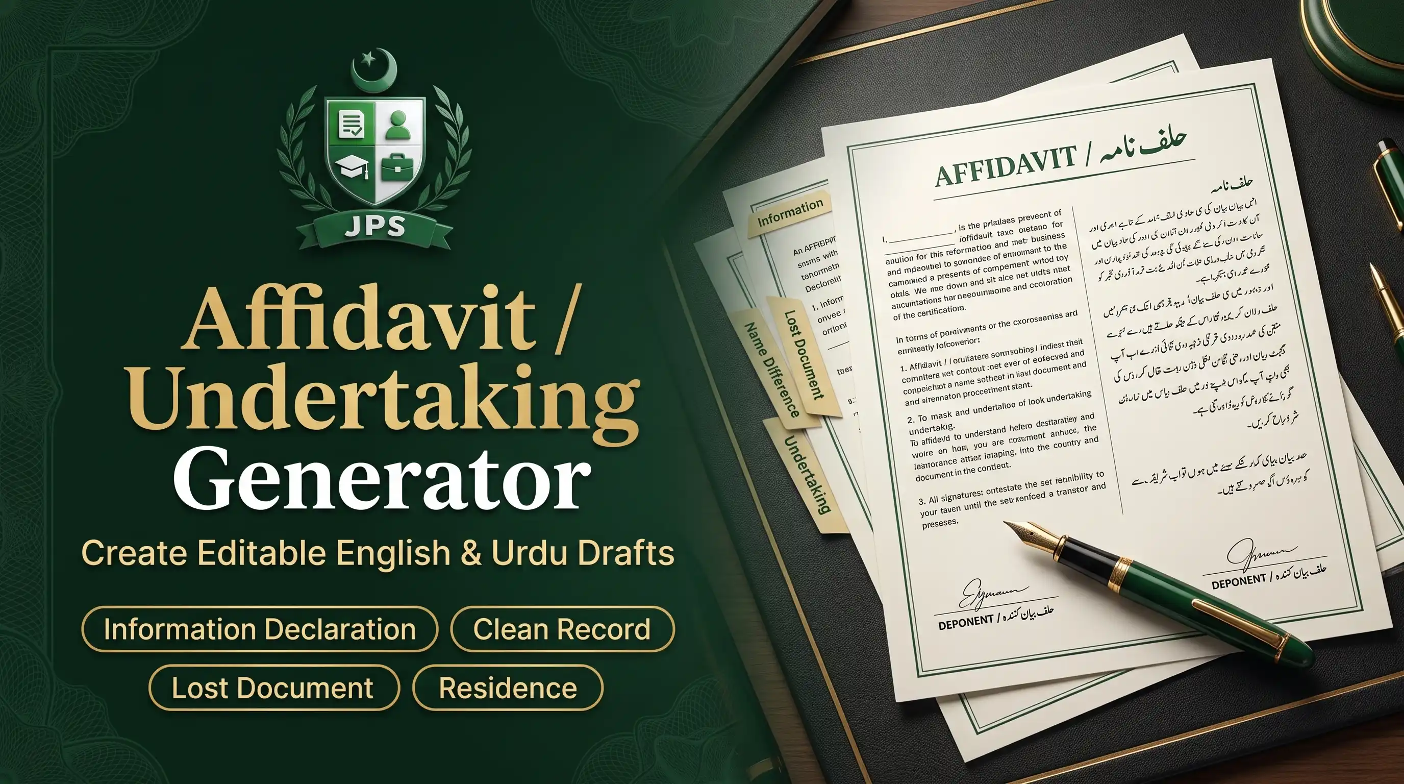 Affidavit and undertaking draft generator in English and Urdu