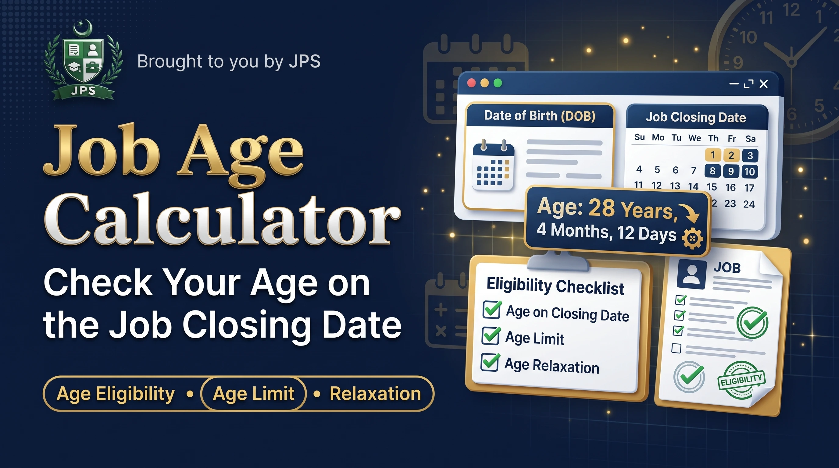 Job age calculator showing age on the last date with age relaxation
