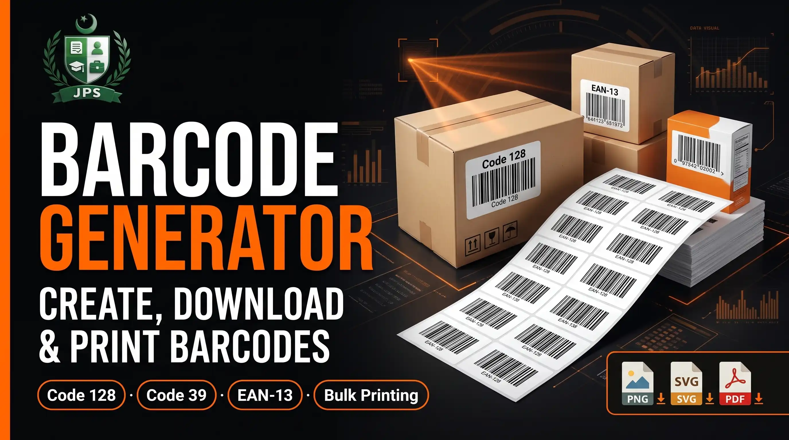 Barcode generator with bulk barcodes and A4 print sheet