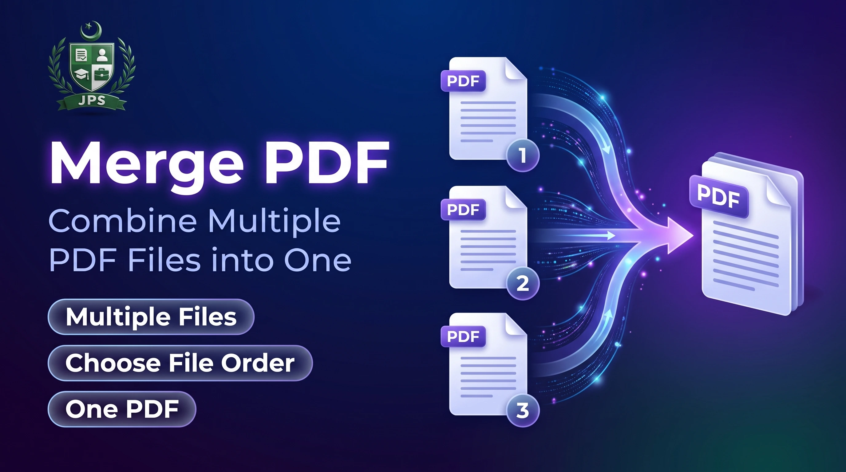 Merge PDF tool combining several PDF files into one document