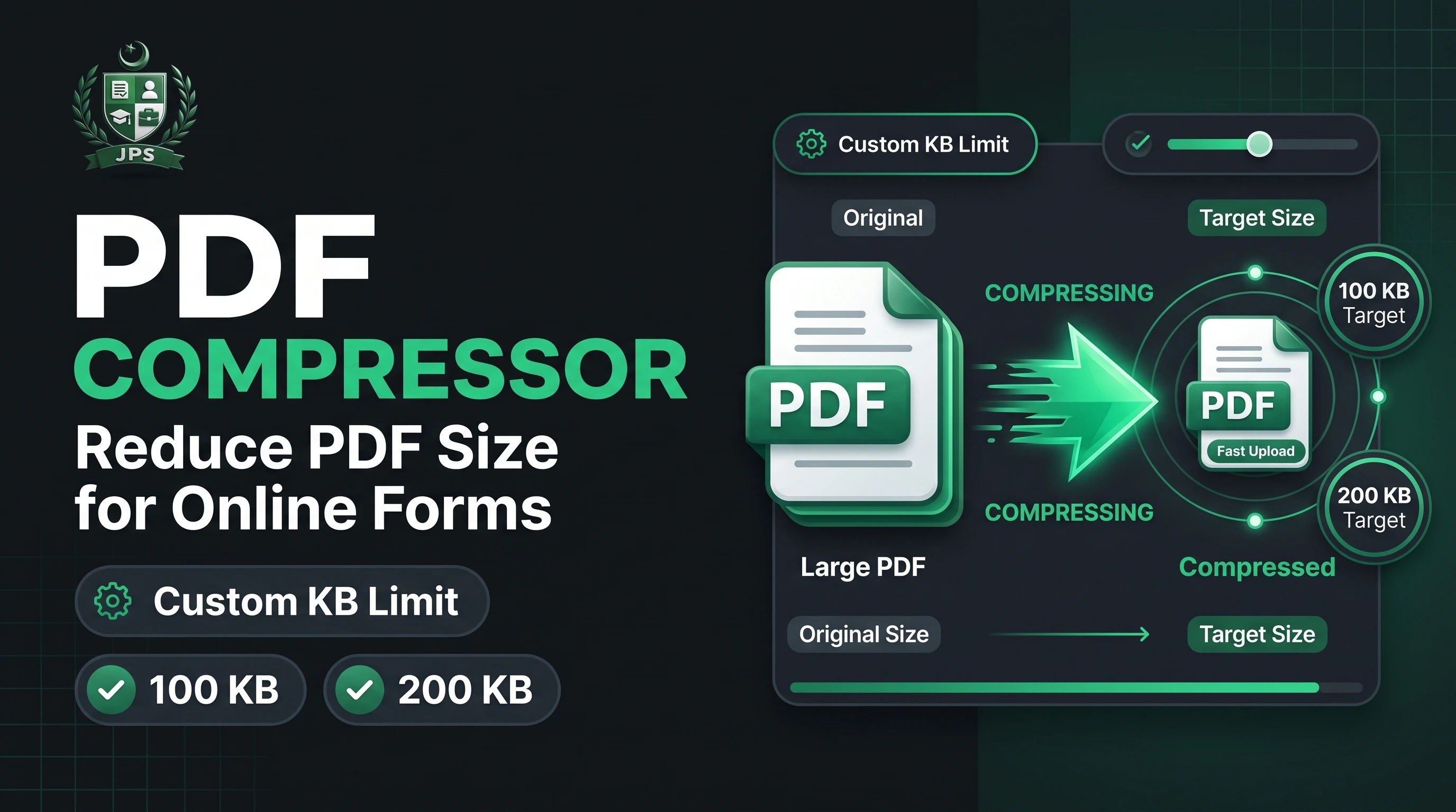 PDF compressor reducing a PDF file to a target size in KB