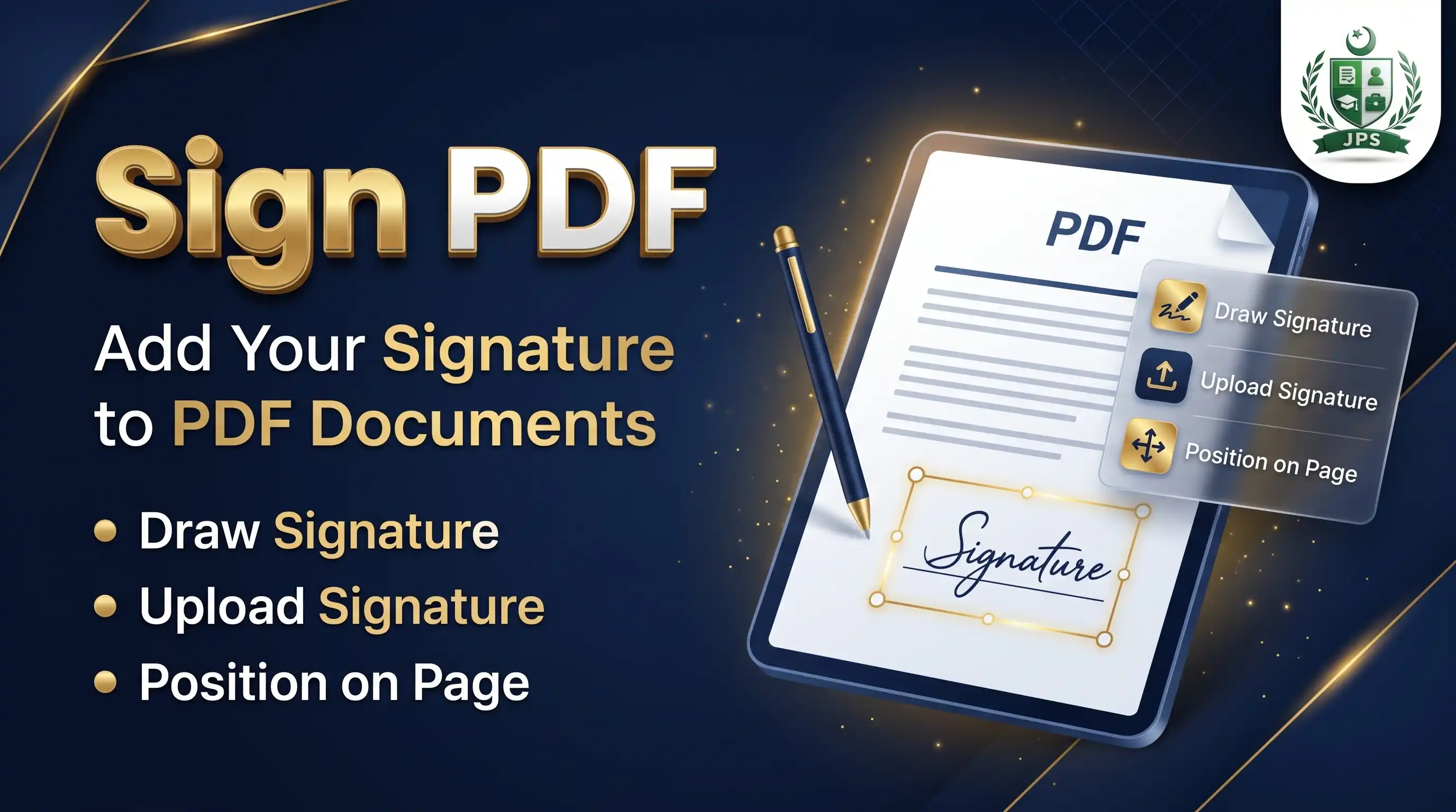 Sign PDF tool to draw or upload a signature and place it on a page